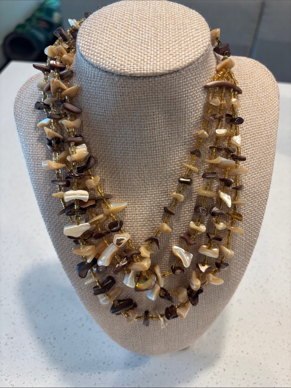 Vintage Japan 4-Strand Mother of Pearl Nugget Necklace | Mid-Century Boho Earth